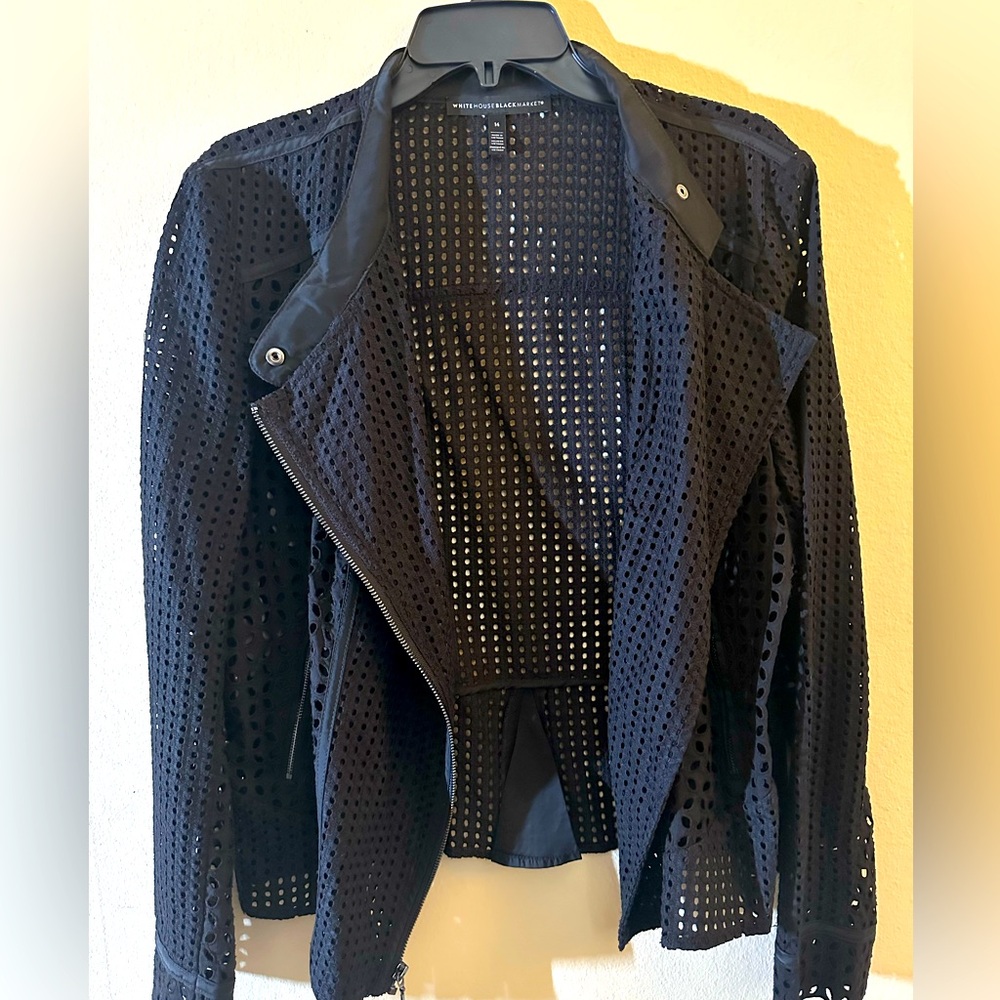 WHBM NWOT Black Eyelet Moto Jacket Size 14